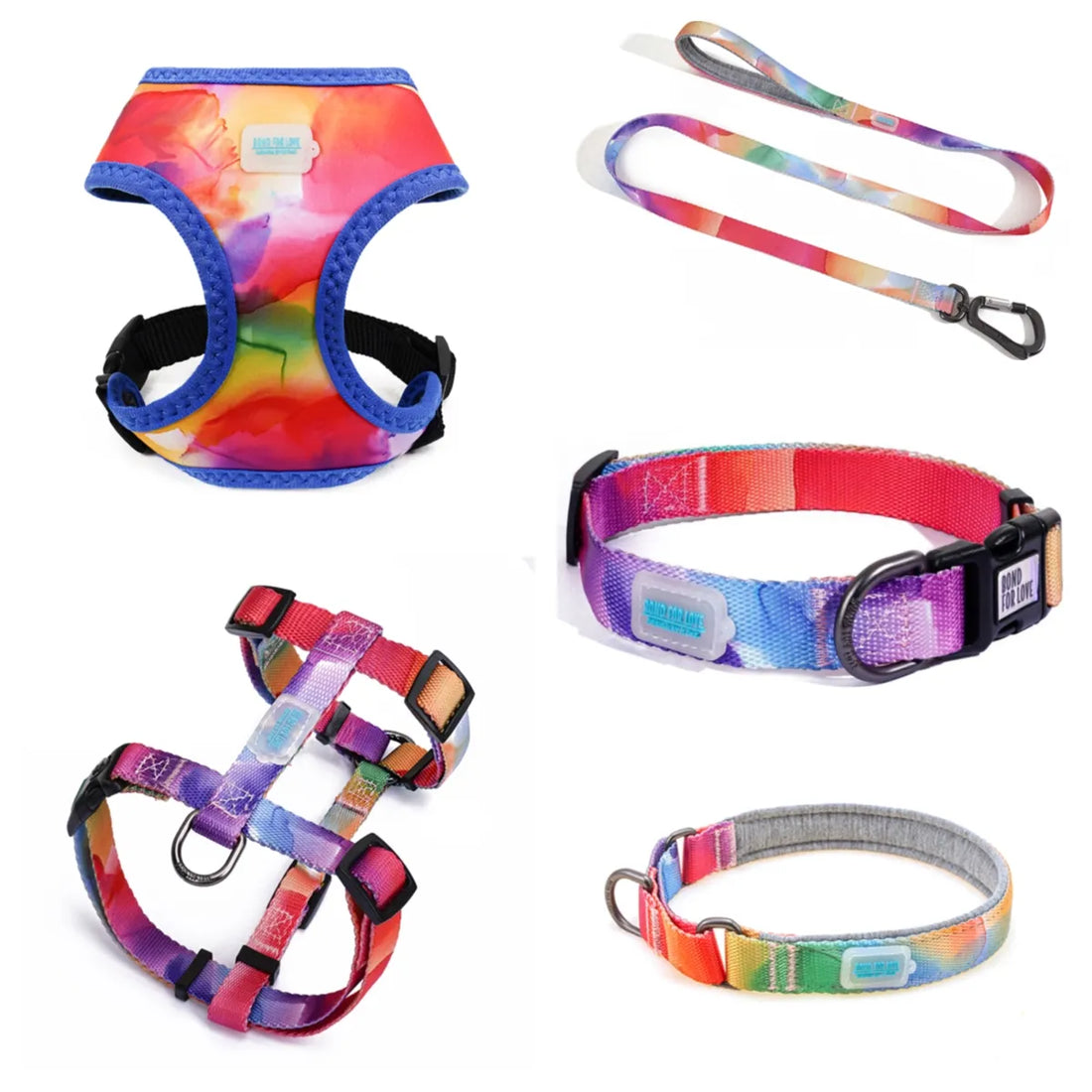 Laisse de collier de harnais pour animaux de compagnie arc-en-ciel